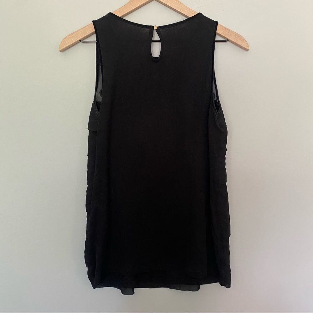 Loft Small Black Tank Top Sheer Polka Dots & Ruffles Sleeveless Blouse - Picture 4 of 7